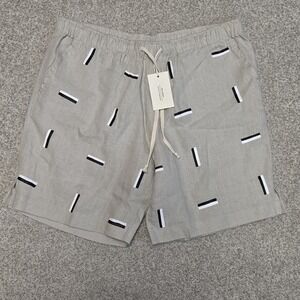 Alex Crane Bo Shorts Men L Tan Drawstring Tie Linen Geometric Comfort Breathable